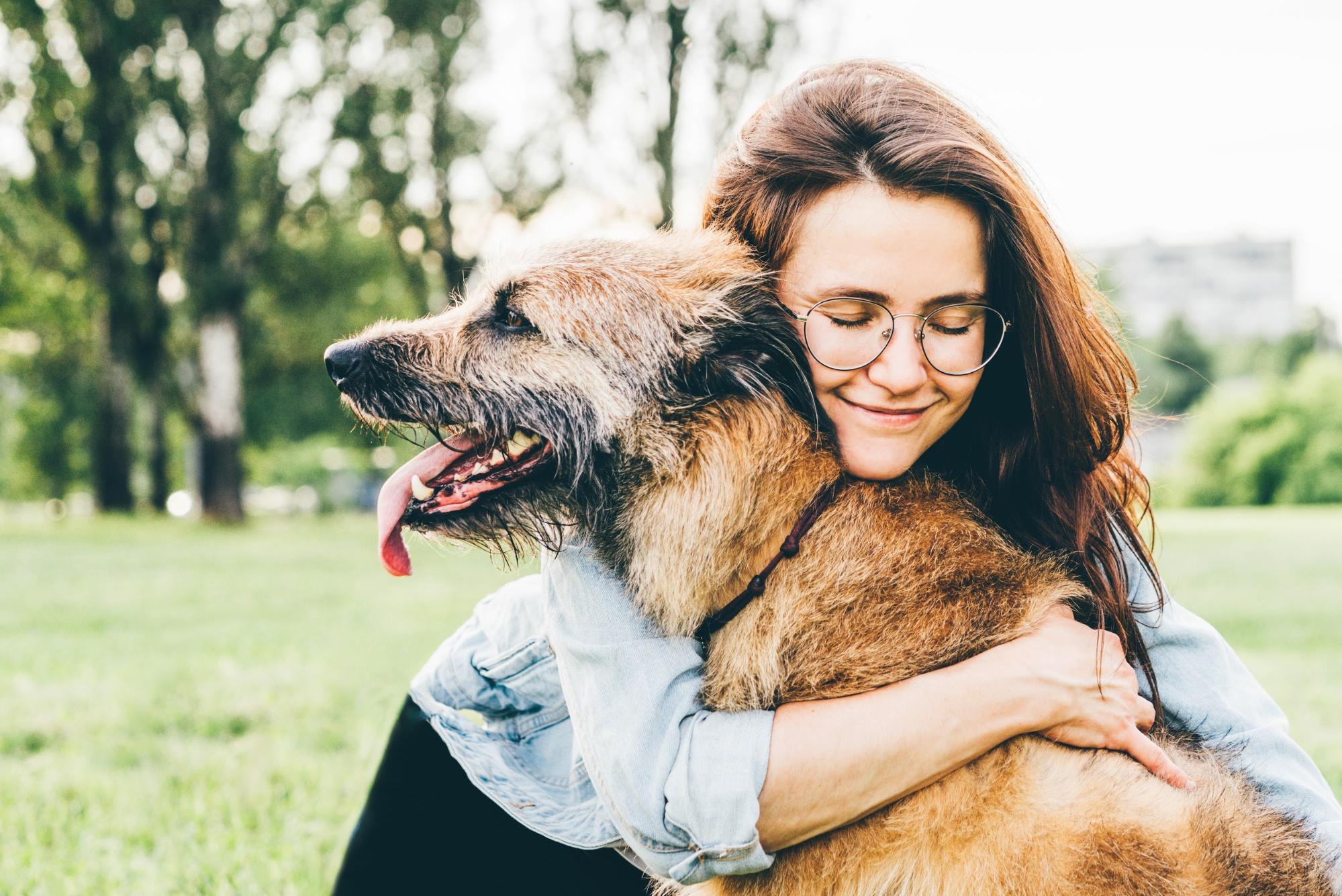 girl huge a dog